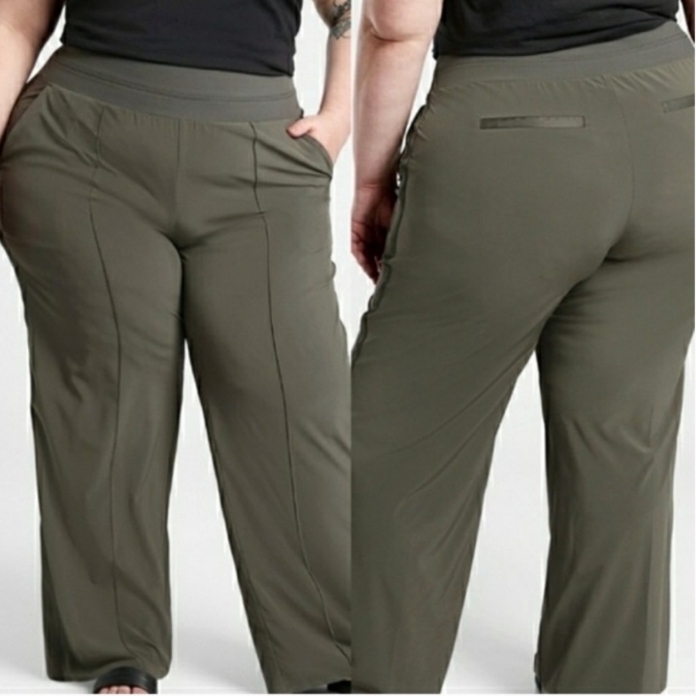 Athleta Olive Green Nolita Wide Leg Pants High Rise